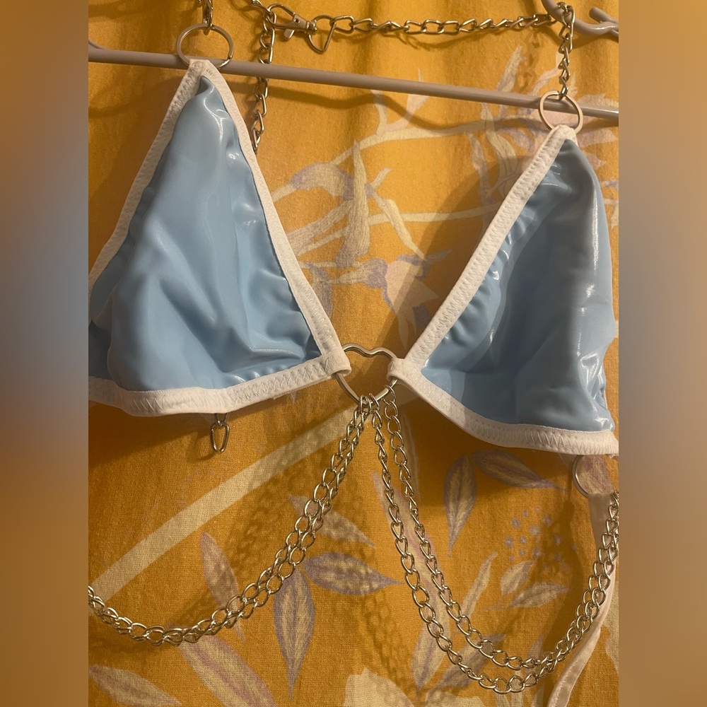 Light Blue Bikini Rave top with Chain Detail